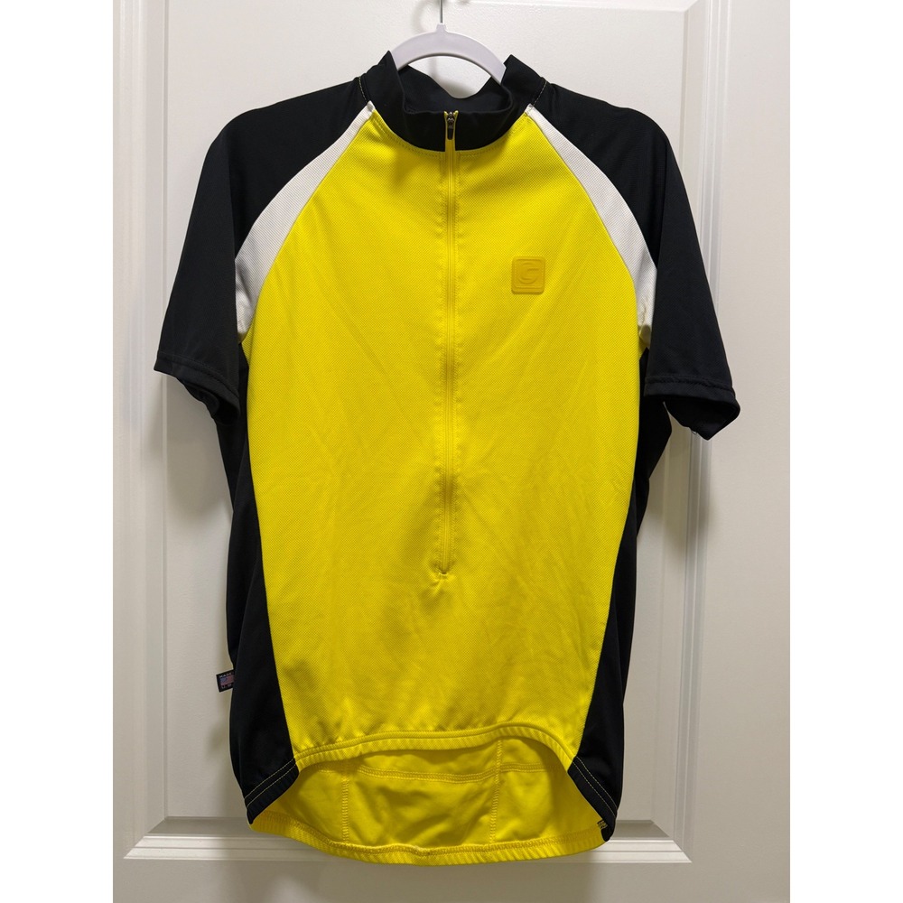 Cannondale Mens Cycling Jersey Large Yellow Black Short Sleeve Half Zip USA Made